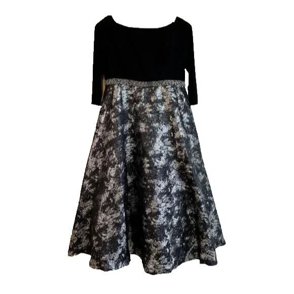 MAC DUGGAL STRETCH‎ TOP BROCADE BALL GOWN BLACK SILVER NEW 67741 SZ 24W - Picture 3 of 7